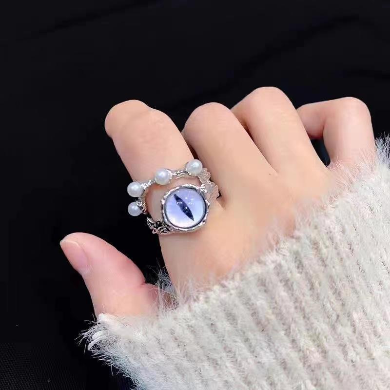 Cute cartoon geometric small design brand ring pearl