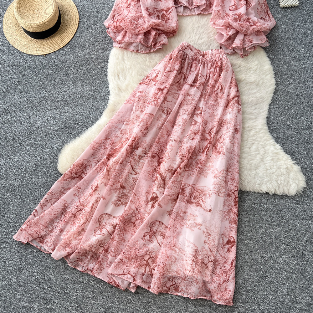 Completo due pezzi donna stampa floreale gonna in tulle autunno_voghion.com