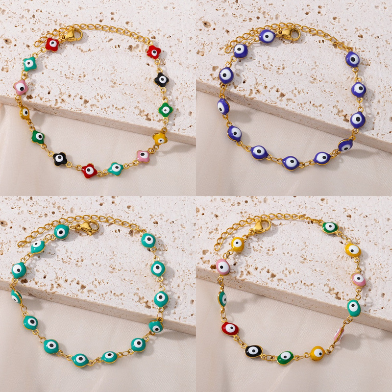 Hot-Selling Evil Eye Color-Blocked Turkish Stainless Steel Bracelet for Women 18K Titanium Steel Blue Eye Evil Eye