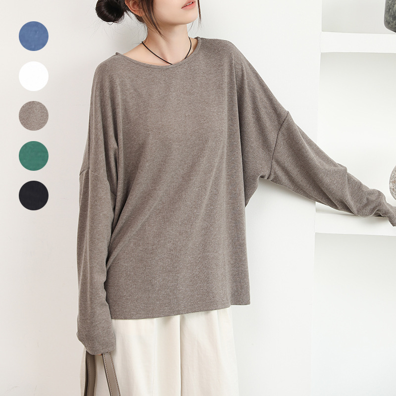 Japanese Rakuten Autumn Women's Base Shirt New Retro Loose Slimming Casual Round Neck Long Sleeve T-shirt Top