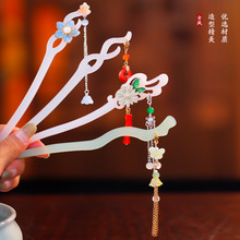 仿白玉发簪新中式国风醋酸发簪气质汉服旗袍盘发古风步摇簪子女