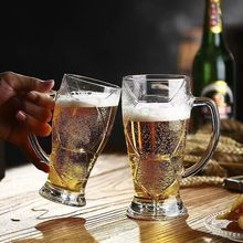 扎啤杯足球纹把杯玻璃杯大容量啤酒杯Beer mug创意水杯