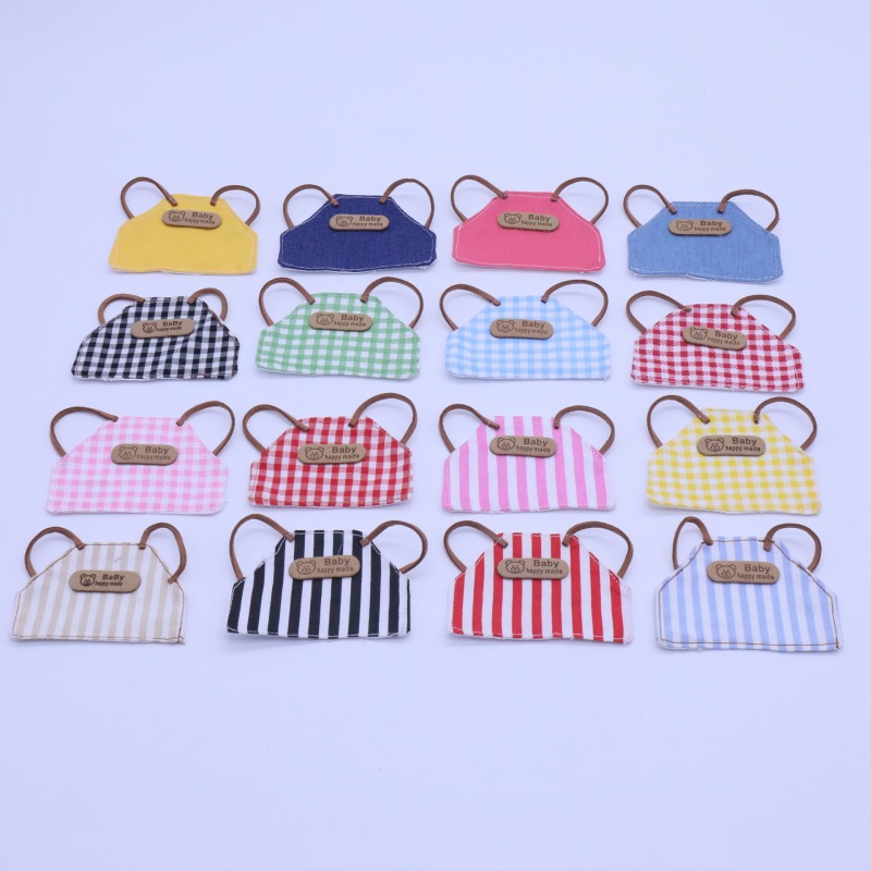 10cm Doll Clothes Apron Plush Toy Bib Mini Plush Doll Plaid Striped Decorative Doll Clothes