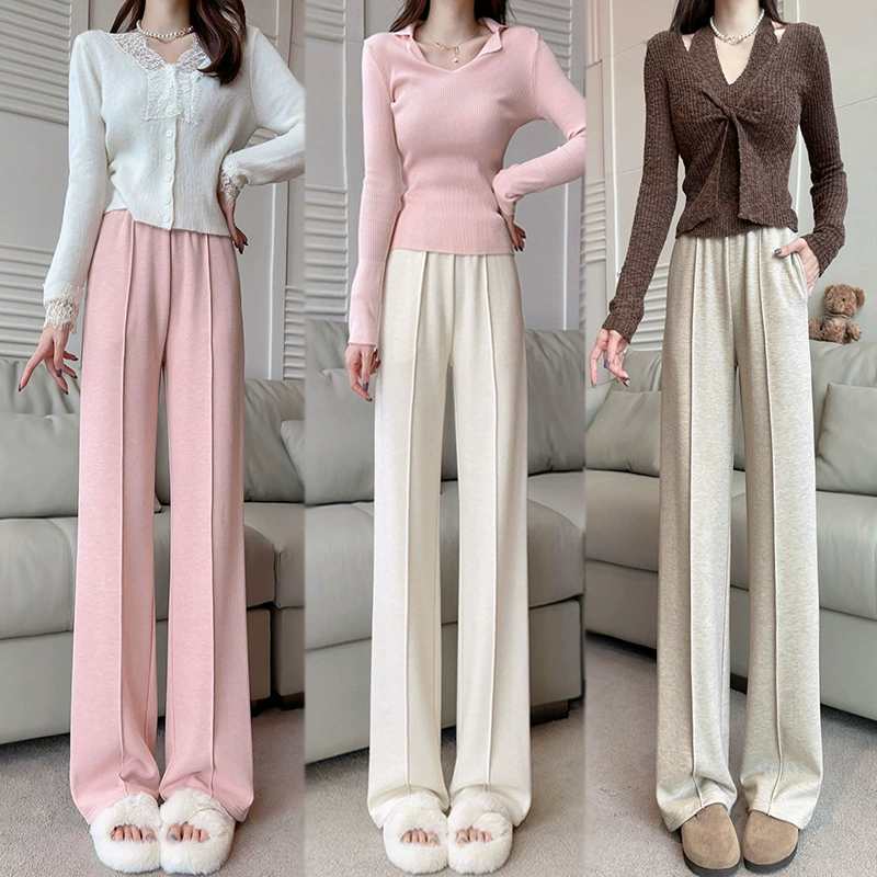 2024 Осень и зима дикие тонкие брюки, широкие ноги, свободные и вертикальные повседневные шерстяные узкие прямые брюки