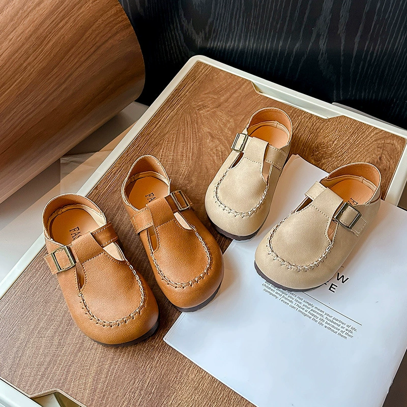 Модные детские кожаные туфли Весна и Лето 2025 Корейские мальчики и девочки Британские ветры