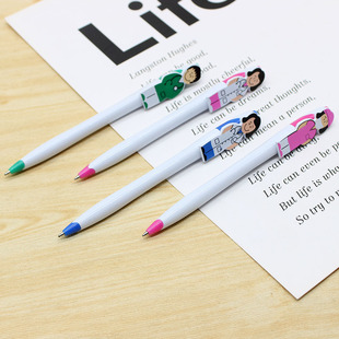 Creative Stationery Doctor Nurse Pattern Pen Clip Shape Press Plastic Ballpoint Pen Cartoon Character Printing Advertising Pen