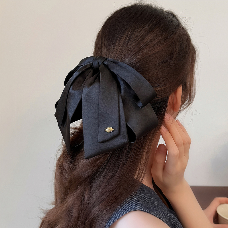 韓国風ブラックプリンセススタイルポニーテールクリップヘッドドレス、ハイエンドリボンクリップ、後頭部の半分に結ばれたヘアピン、ゴールドラベルヘアピン|undefined
