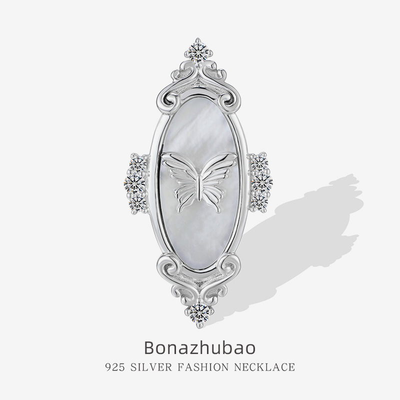 Live Broadcast Hot-Selling Natural Mother-Of-Pearl Brooch S925 Sterling Silver Exquisite Classy Retro Palace Pin Autumn and Winter Elegant Corsage