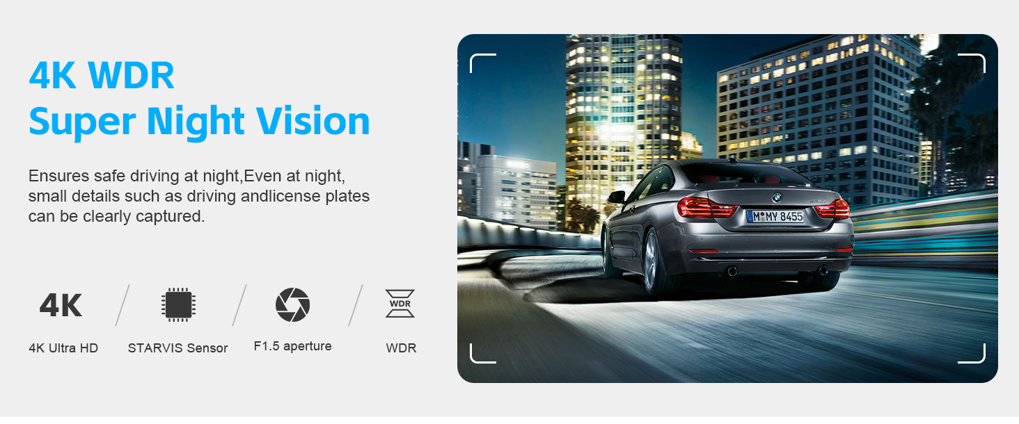 4K Ultra-High Definition Dual-Recording Dash Cam with Wifi, Mobile Phone Connectivity, Gps Tracking, and Parking Monitoring