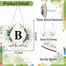 跨境圆形前门花环前门廊装饰字母欢迎标志装饰木质挂牌家居装饰品