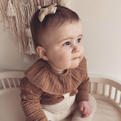 女童秋裝韓版女童裝女寶寶針織衫荷葉領薄款純棉套頭毛衣一件代發