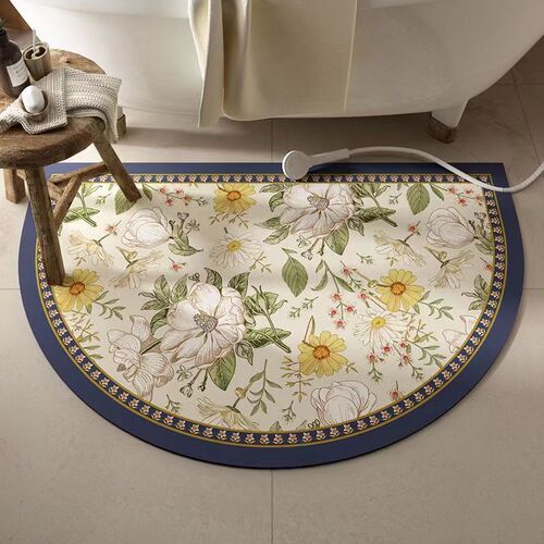 American-style floral diatomaceous earth mat for home use, bathroom and toilet door, fresh flower pattern, anti-slip and water-absorbent foot mat