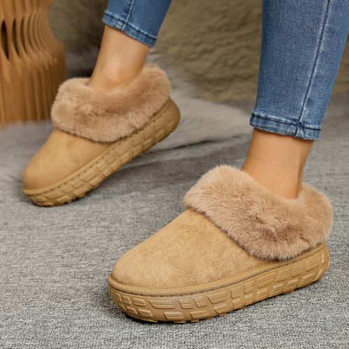 Women's Thick Sole Snow Boots with Plush Material - Winter New Arrival, Fleece Lined, Thick Warm Padding, Leather and Fleece Combined Breadth