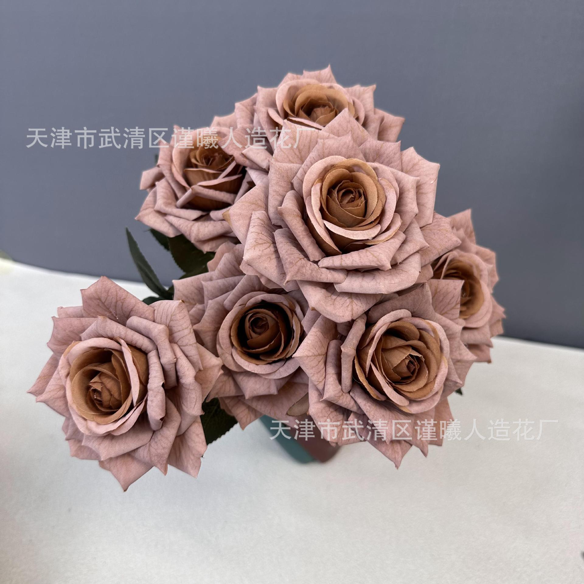 Flor artificial 7 Manta Rosa boda novia con flor hogar sala de estar decoración Flor de seda fotografía apoyos flor