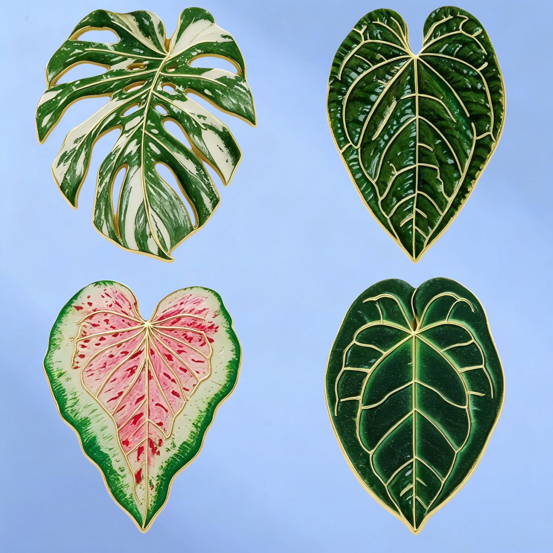 Plantas tropicales broche de color hoja de bambú de espalda insignia de aleación pin ropa bolsas de lápiz accesorios mochilas al por mayor en stock