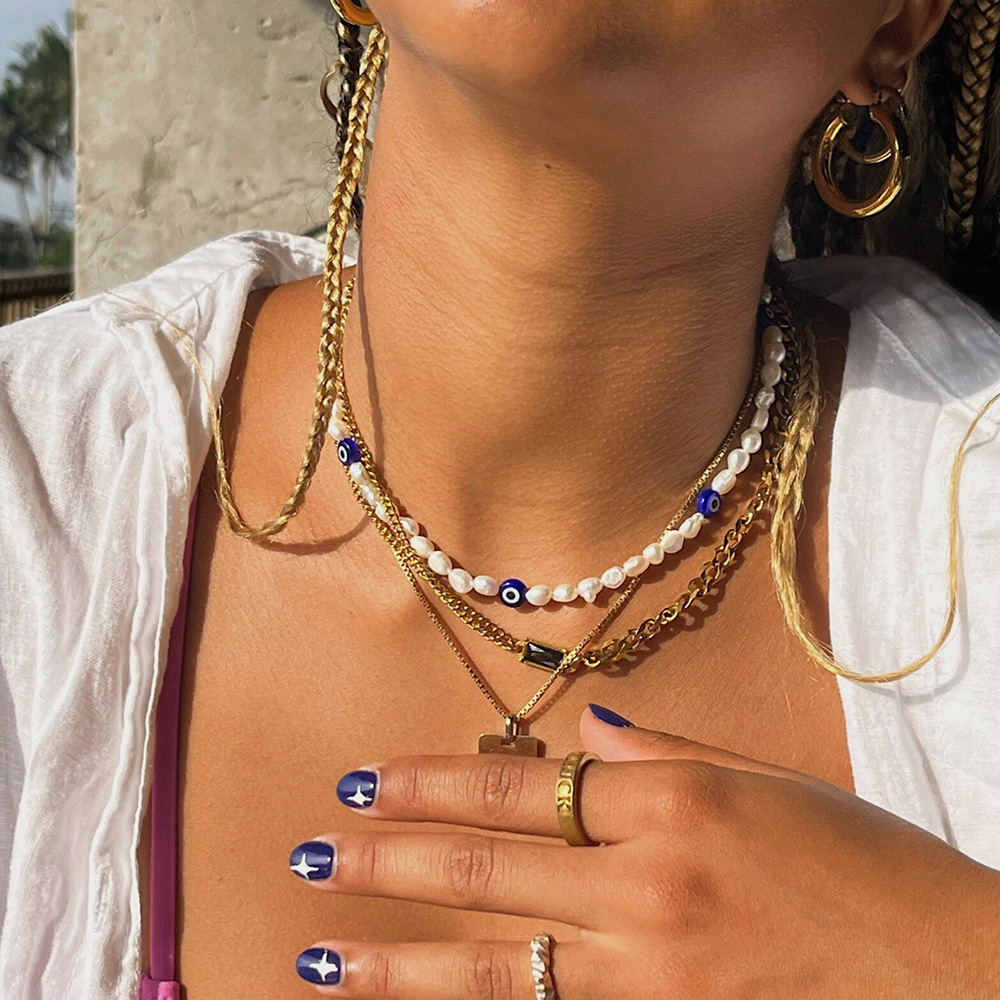 Fashion Devilu0027S Eye Pearl Titanium Steel Necklace 1 Piece