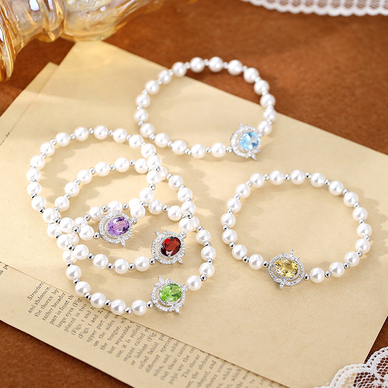 Pequeño libro rojo estilo caliente cuentas de concha joyería de cristal natural S925 pulsera de plata esterlina serie de tesoros de color premium femenino especial transfronterizo