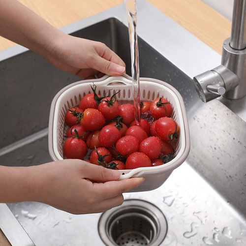 Double-layer Washing Basket for Kitchen, Household Plastic Drain Basket, Thick Vegetable Basin, Can Print LOGO, Living Room Fruit Plate