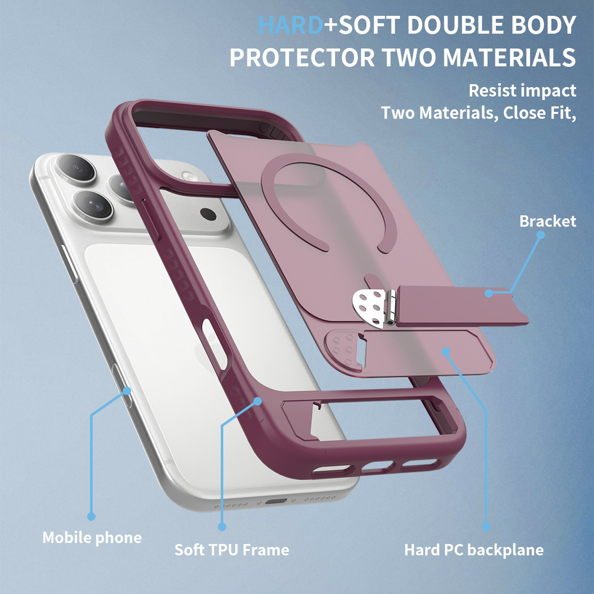 Nuevo Amazon Apple 18pm caso de teléfono celular resistente a la caída soporte incorporado 2 en 1 17 caso de protección de succión magnéticaomax image 5