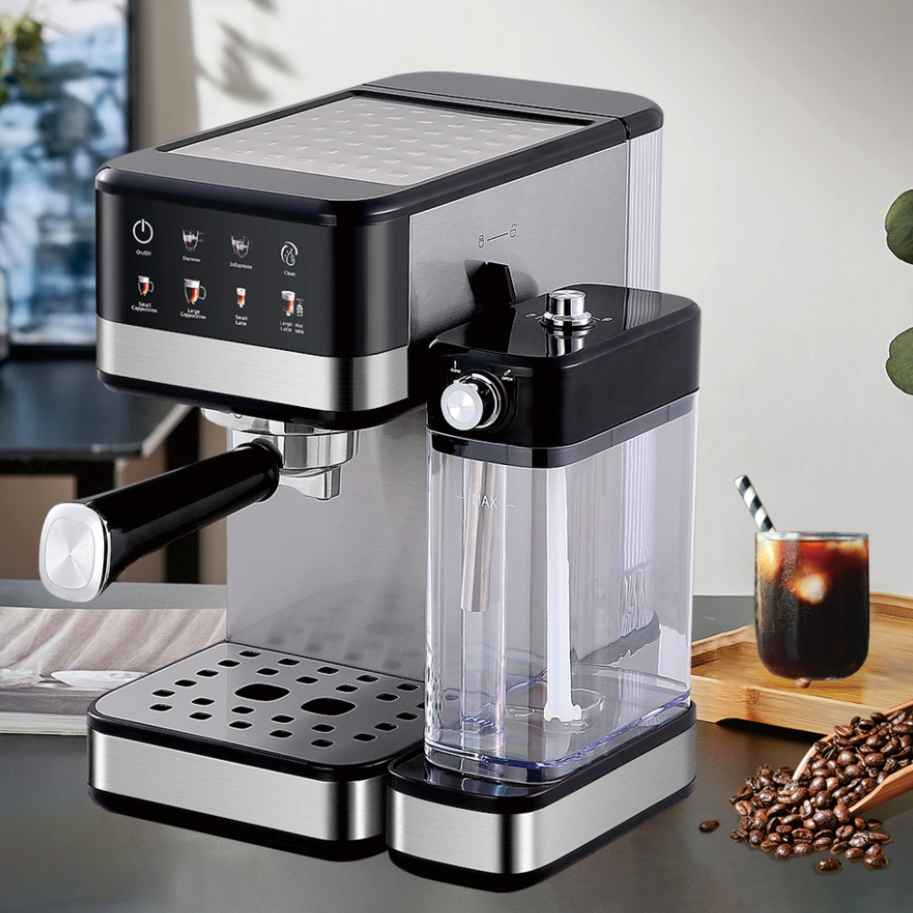 Cross-Border Popular Espresso Coffee Maker with Milk Tank and Stainless Steel Edge Logo