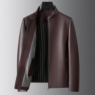 Haining Genuine Leather Men's Sheepskin Collar Business Casual Simple Leather Jacket Coat Middle-aged Spring and Autumn Men's Clothing