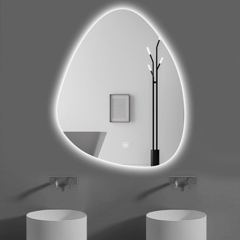 Espejo de baño inteligente simple inodoro espejo luminoso inodoro irregular espejo de gota de agua heterogéneo colgando pared LED