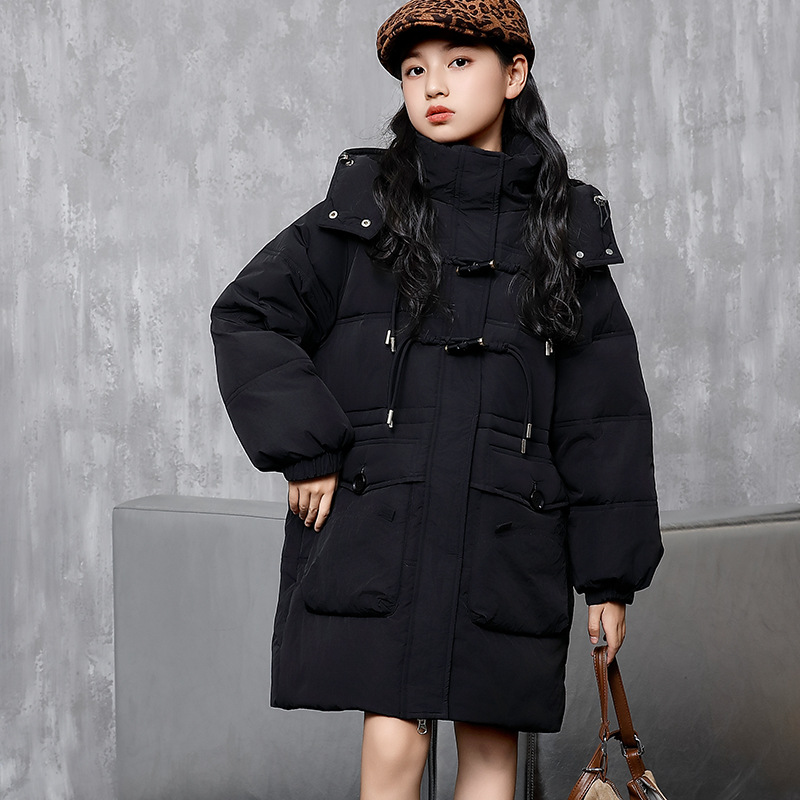 Factory direct sales of girls' down jackets, mid-length, stylish new 2024 style for older girls, winter wear.