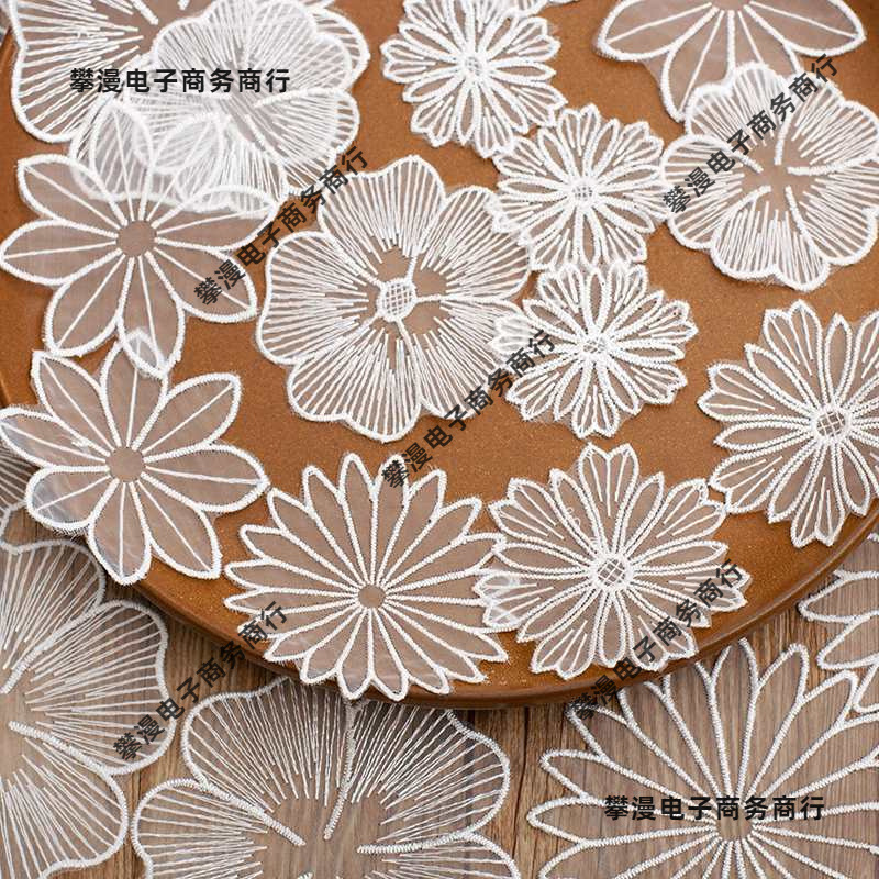 单层欧根纱蕾丝刺绣花朵布贴 手工服装布艺装饰辅料