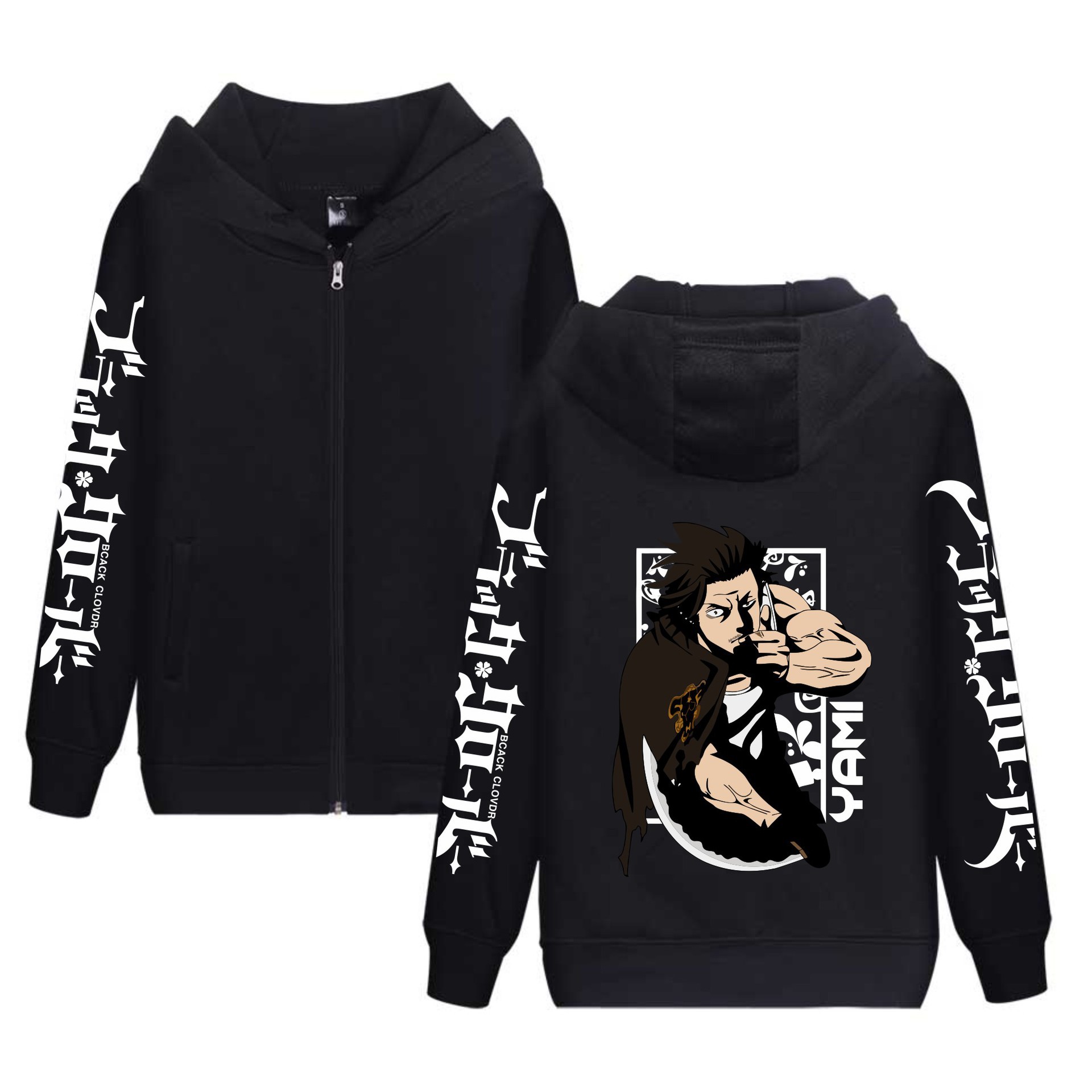 Trébol de cuatro hojas negro nuevo estilo transfronterizo Black Clover más sudadera con capucha de terciopelo con cremallera suéter de pareja