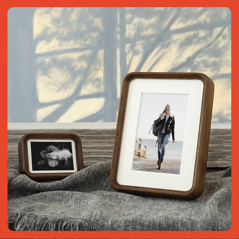 Black Walnut Solid Wood Mini Rounded Corner Small Display Stand Wooden Photo Frame Photo Printing and Mounting Default Option