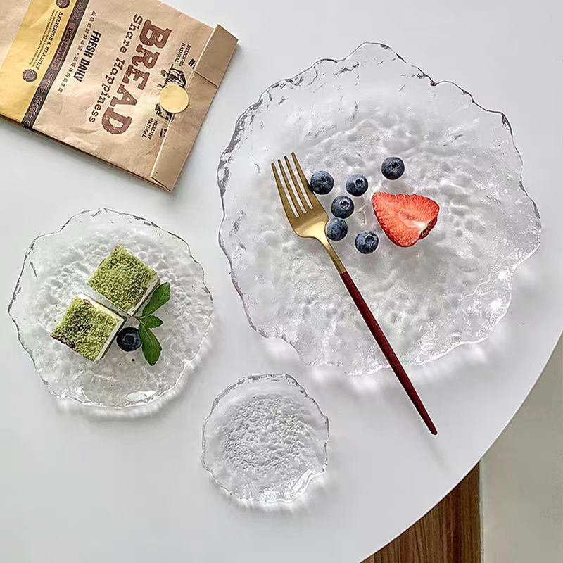 Japanese-style irregular glass plate rectangular tray round dessert flat plate creative tableware cooking plate sushi plate