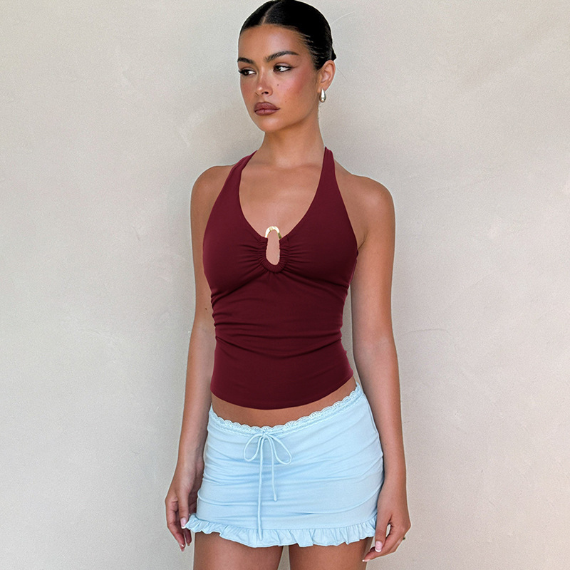 Transfronterizos Amazon Europa y América ropa de mujer 2025 verano nuevo estilo de chicas calientes sexy cuello cuello cuello chaleco de espalda delgada