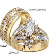 ebay新款黄金色镶钻不规则马眼形状简约指环男女式情侣套装戒指