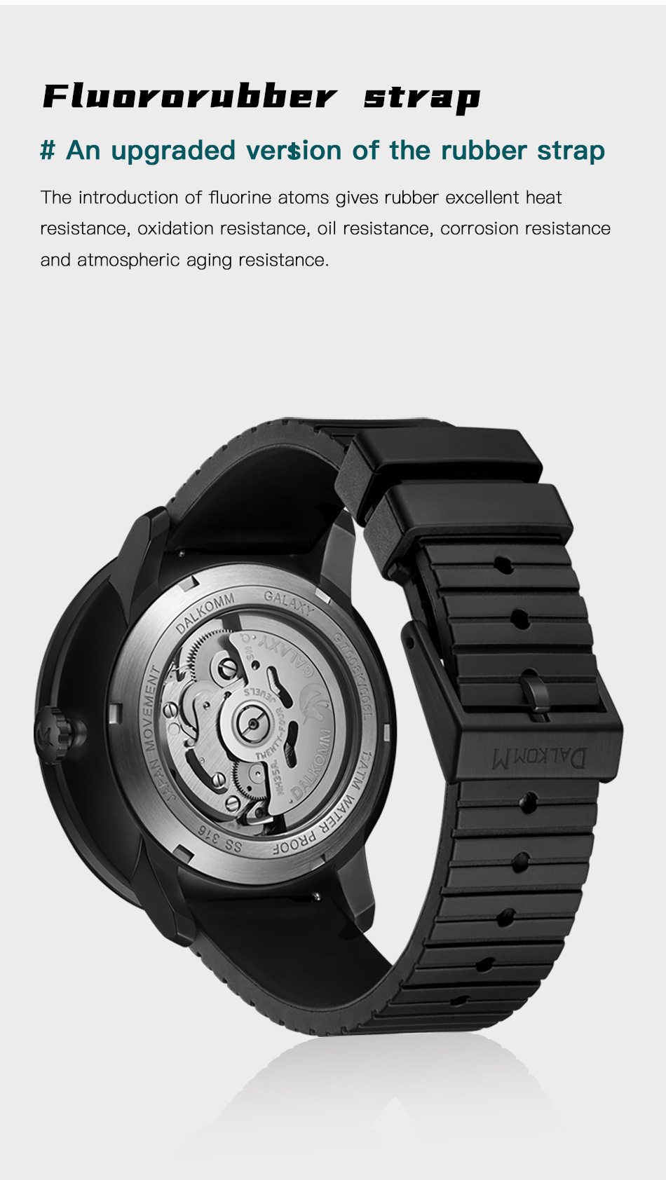 Đồng hồ nam automatic cơ khí chống nước G7008 — Dây đeo cà phê đen, Vỏ đen Mặt đỏ Đai đen, Vàng Shell đỏ mặt dải, Blue Shell Blue mặt dải màu xanh chi tiết 13