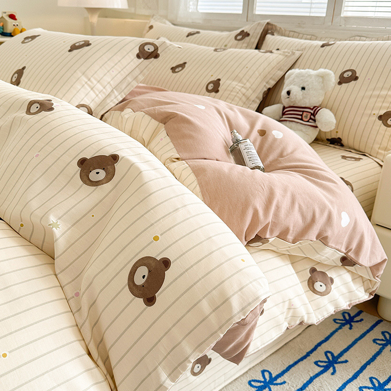 Ropa de cama de cuatro piezas de algodón de dibujos animados 100 algodón 2025 nuevo estilo ropa de cama para niños funda edredón dormitorio juego de tres piezas 4