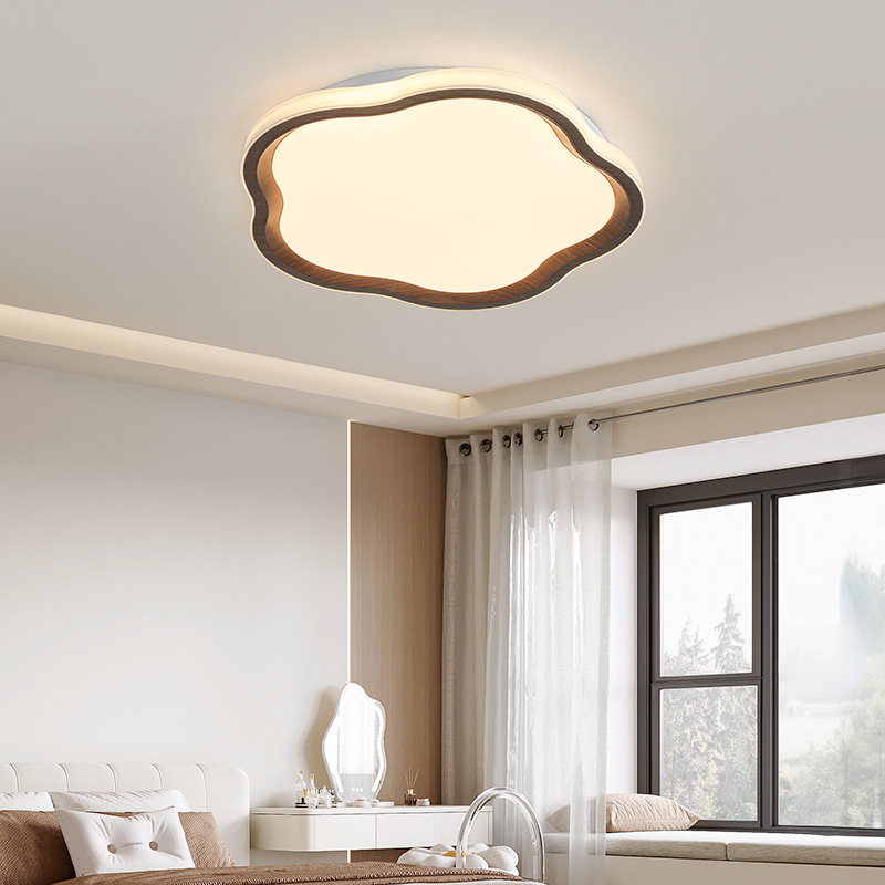 Luz de dormitorio moderna y simple estilo antiguo patrón de nuez luces de habitación de alto nivel protector de ojos luces de techo de estudio LED