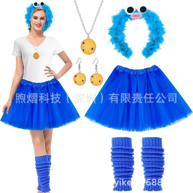 Карнавальный костюм для взрослых женщин: костюм Монстра-печенья, наряд для вечеринки, юбка из фатина, повязка на голову, комплект с ожерельем