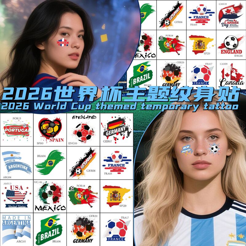 World Cup Football Flag Color Tattoo Stickers Cross-Border Waterproof Sweat-Proof Sports Event Face Tattoo Stickers Customization