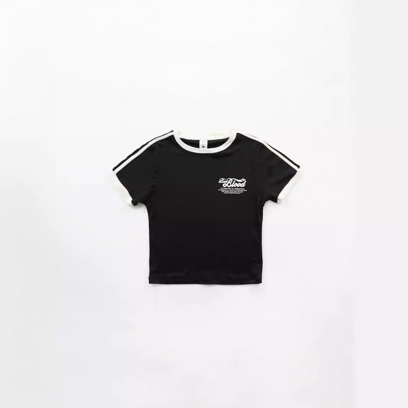 badblood Spice Girl Short T-shirt Women's American Style Casual Contrast Color Crewneck Printed Letter Slim T-shirt Women's Summer New Style