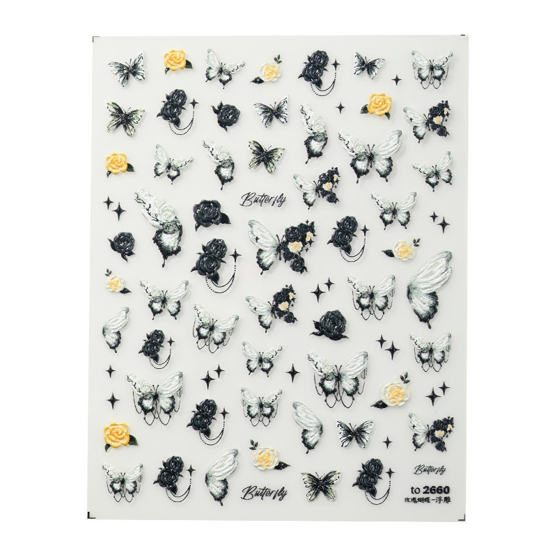 Pegatinas de Uñas con Diseño de Mariposa y Rosa, Estilo Moderno, Dulce y Atrevido, con Relieve Tridimensional, Novedad 2025