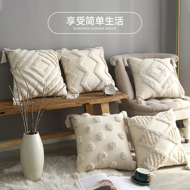 French Style Wave Point Pillow Wave Tassel Sofa Cushion Hemiah Tufted Pillowcase Pillowcase Pillowcase Combination suit