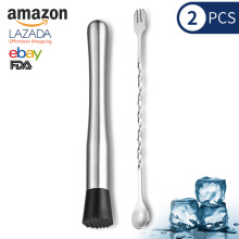 跨境10英寸碎冰棒鸡尾酒调酒棒碎冰器冷饮捣冰器搅拌棒不锈钢吧勺