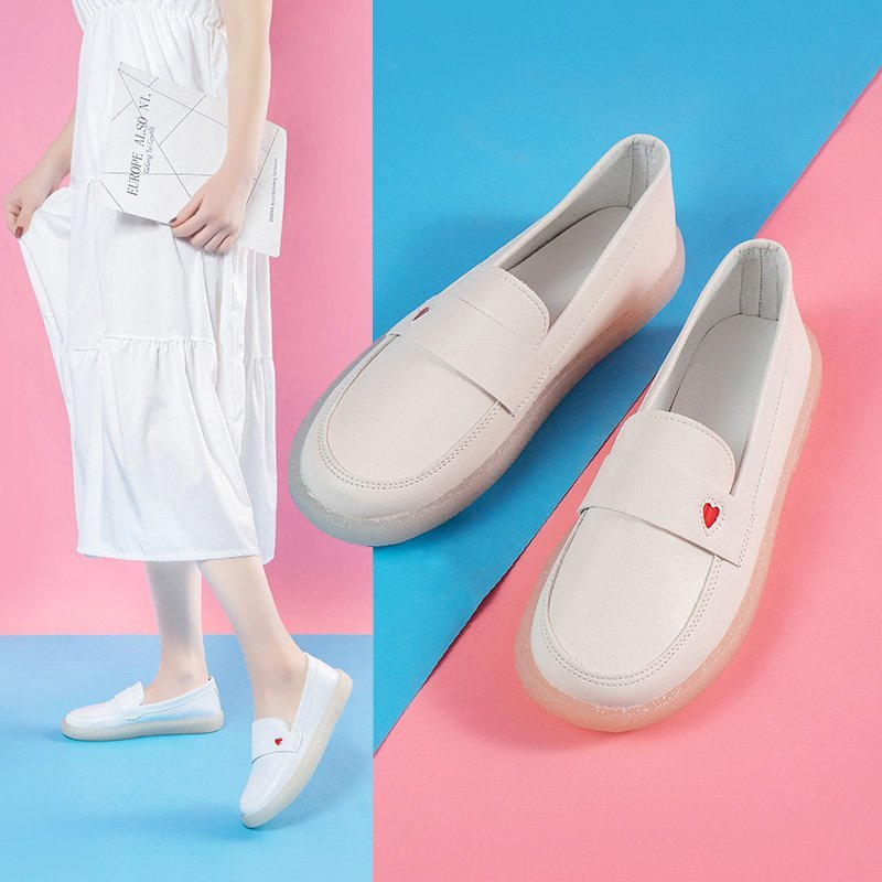 얕은 입 흰색 간호사 신발 여성 여름 2022 봄과 가을 새로운 한국 스타일 통기성 부드러운 단독 신발 플랫 여성 싱글 신발