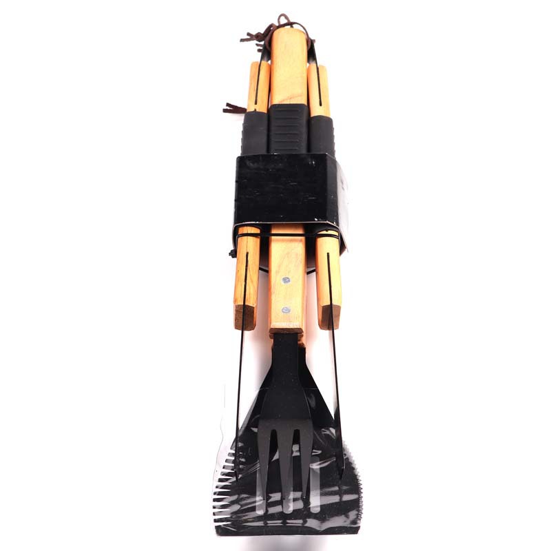 [Fuente de fábrica] Herramientas de barbacoa de 3 piezas antiadherente juego de hornear traje mango de madera de goma manga tenedor pala clip traje