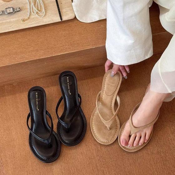 Flip-flops toe clip French open-toe high-heeled shoes 2025 apricot all-match sandals and slippers women's new stiletto heel summer