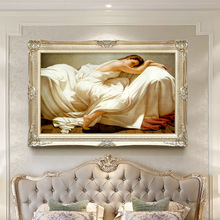 欧式装饰画客厅沙发背景横幅挂壁画 睡美人油画人物画