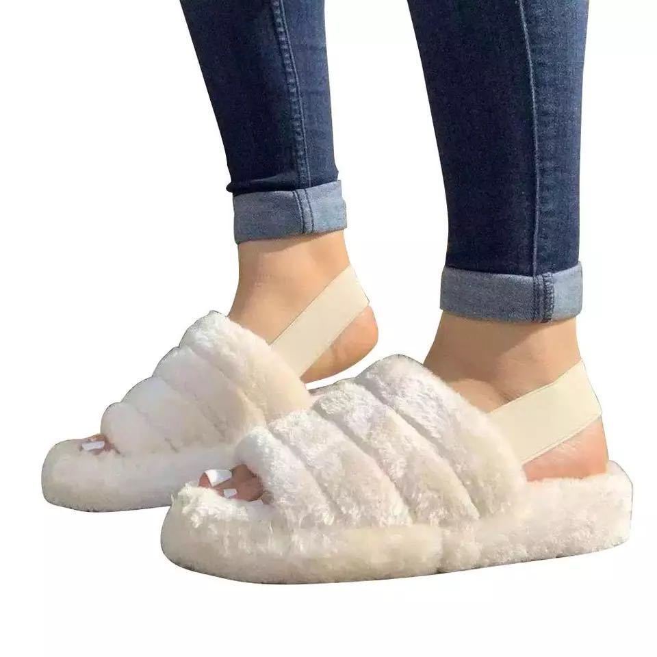 Plush slippers, flat-bottomed casual and...