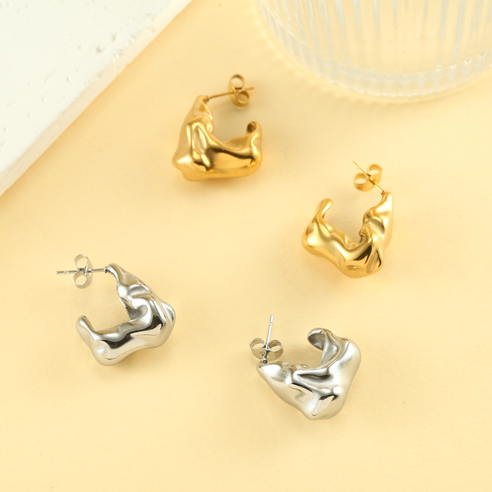 1 Pair Streetwear Solid Color Irregular Plating Stainless Steel Ear Studs display picture 1