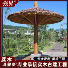 户外实木斗笠亭 景区庭院茅草伞防腐木凉亭 仿古休闲圆顶遮阳亭