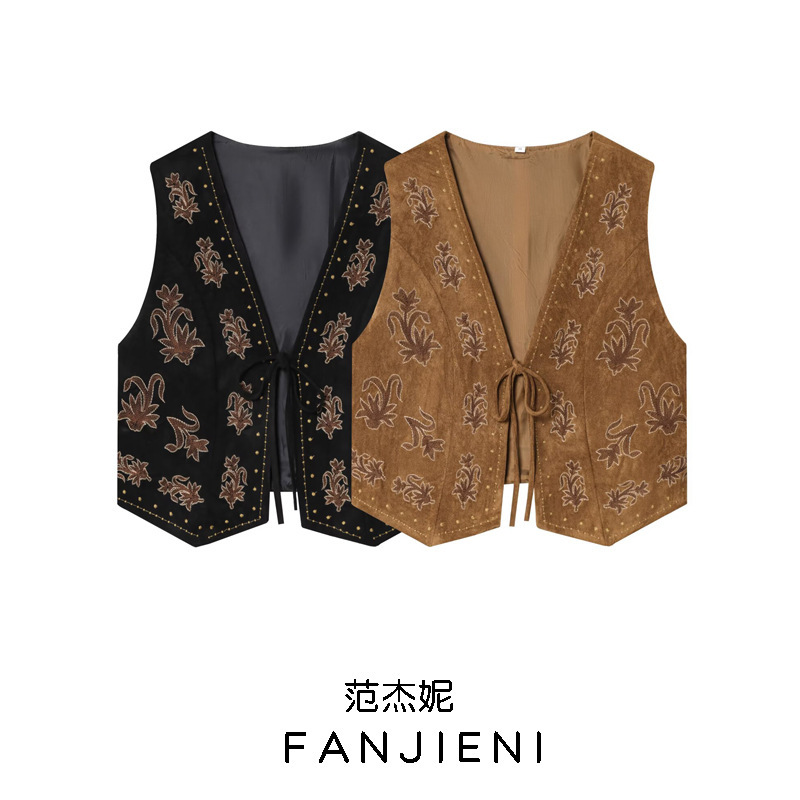 Zr Export Wholesale European and American Style Women's Fashion Embroidered Suede Texture Effect Vest 4344621 800
